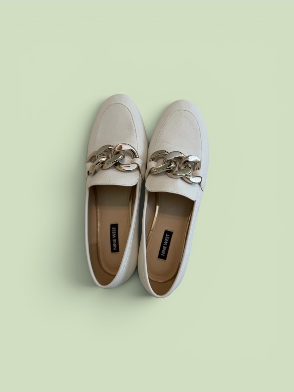 Nine West Cream Loafers with Gold Chain Accent